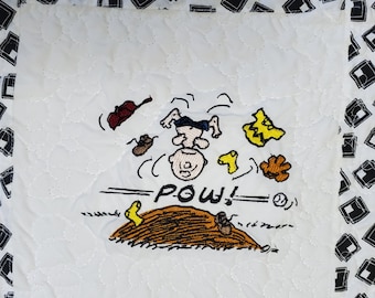 One of a kind Art embroider quilted wall hanging with Charlie Brown look a like Peanuts