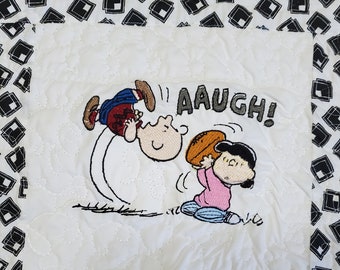 One of a kind Art embroider quilted wall hanging with Charlie Brown and Lucy Van Pelt look a like Peanuts