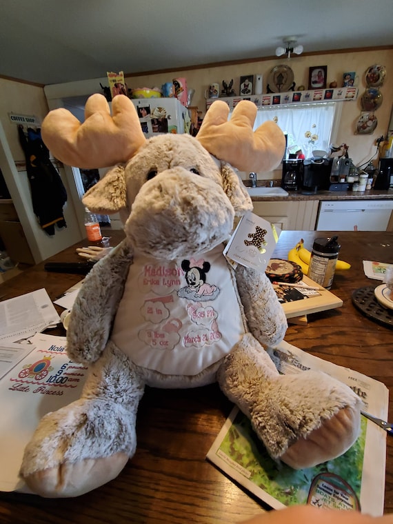 Custom Embroider Mason Moose Buddy Stuff Animal Personalized Minie Mouse Birth announcement