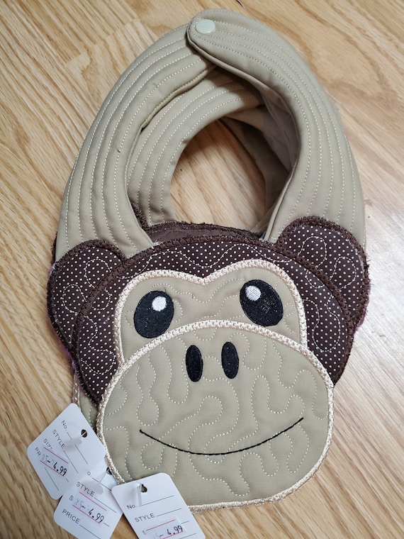 Homemade Monkey Bib, Custom Embroider Homemade Baby Bib