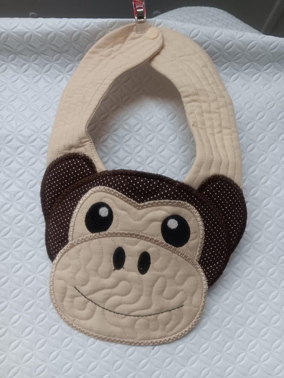 Homemade Monkey Bib, Custom Embroider Homemade Baby Bib