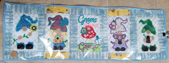 Gnome  Quilted Art embroidered Table rummer or wall hanging 2 Boy Gnome, 2 girl Gnome, Mushroom, Gnome Sweet  Embroidered