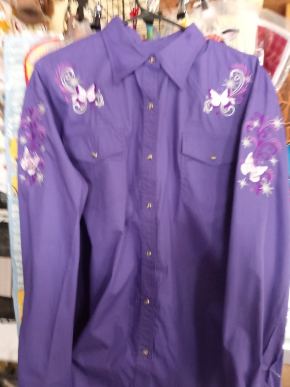 Custom Embroidered Western Shirt with butterfly, Rime stone