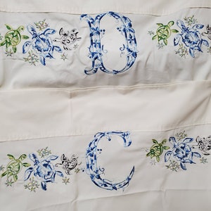 Embroidery Monogrammed Pillowcases, Butterfly, Turtle, Humming birds, Personalized,