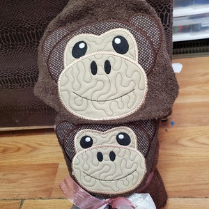 Embroidered Monkey hooded towel With  matching wash mitt. Personalized  with any name included