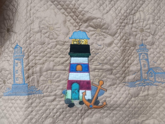 Embroidery Monogrammed Quilted Shams Light Houses Personalized,