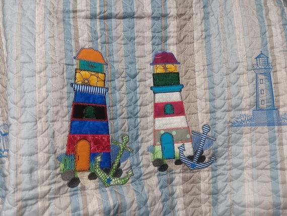 Embroidery Monogrammed Quilted Shams Light Houses Personalized,