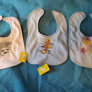 Custom Embroiered Baby Bibs Personalized, Dolphin, Stars, clouds, Balloon, Seahorse,