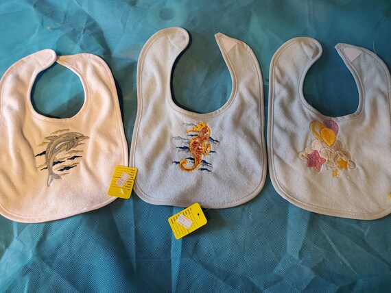 Custom Embroiered Baby Bibs Personalized, Dolphin, Stars, clouds, Balloon, Seahorse,