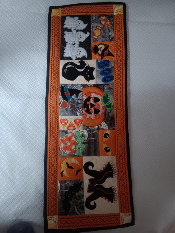 Halloween Art embroidered Table rummer or wall hanging.