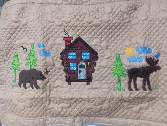 Embroidery Monogrammed Quilted Shams Lodge Cabin, Bear, Moose Personalized,
