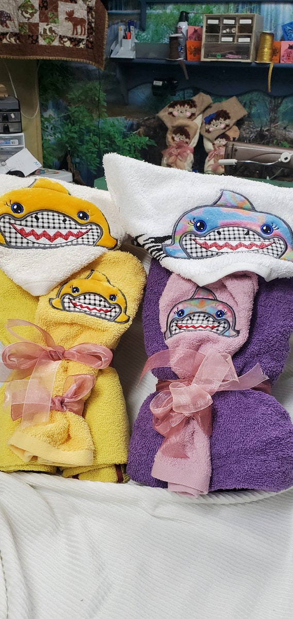 Homemade Shark Hooded Towel with Bath Mitt personalize with Name