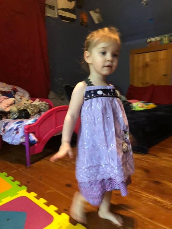 Embroidered girl's dress, eyelet lace dress, colorful embroidered kitty,  toddler girl summer layered tank dress Personalized