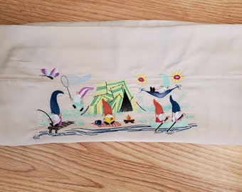 Embroidery Monogrammed Pillowcases, Northwoods Gnome Border, Personalized,