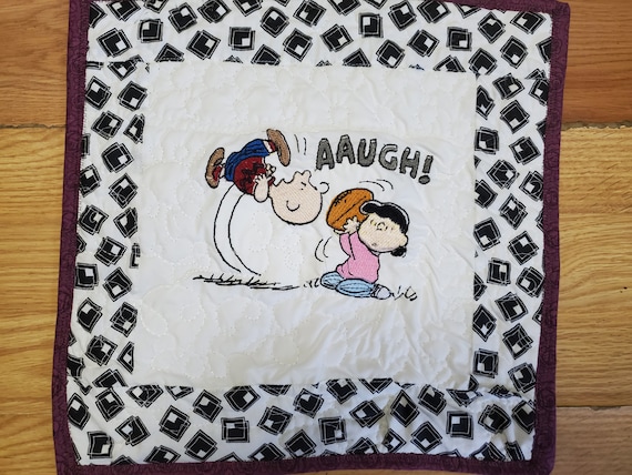 One of a kind Art embroider quilted wall hanging with Charlie Brown and Lucy Van Pelt look a like Peanuts
