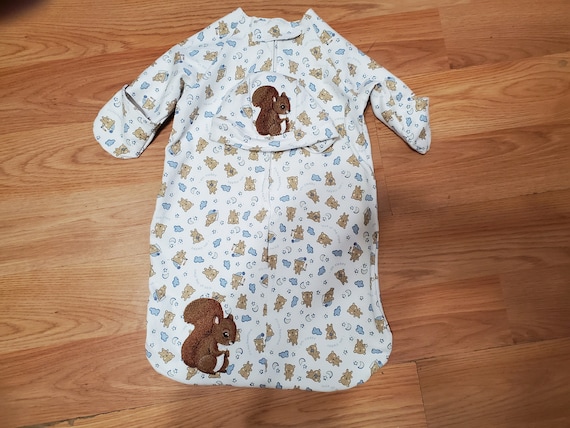 Squirrel Embroidered Preemie Nightgown with matching beanie Personalized,