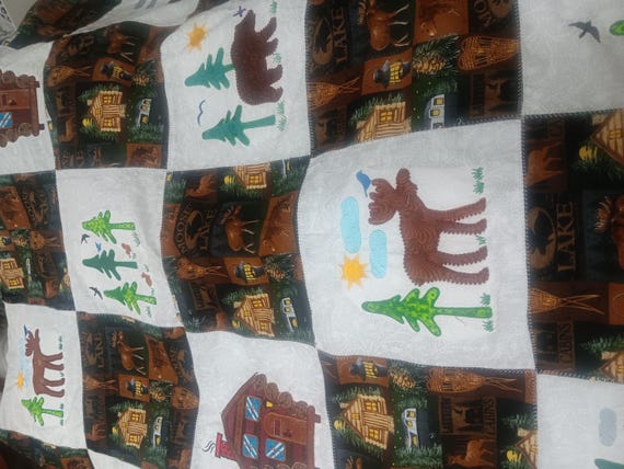 Homemade Wildlife Moose Country art Quilt Embroidered, Quilted, Personalized