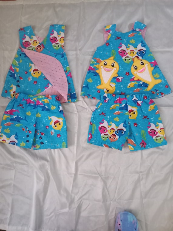 Homemade Custom Dress and Shorts made with embroidered shark pockets