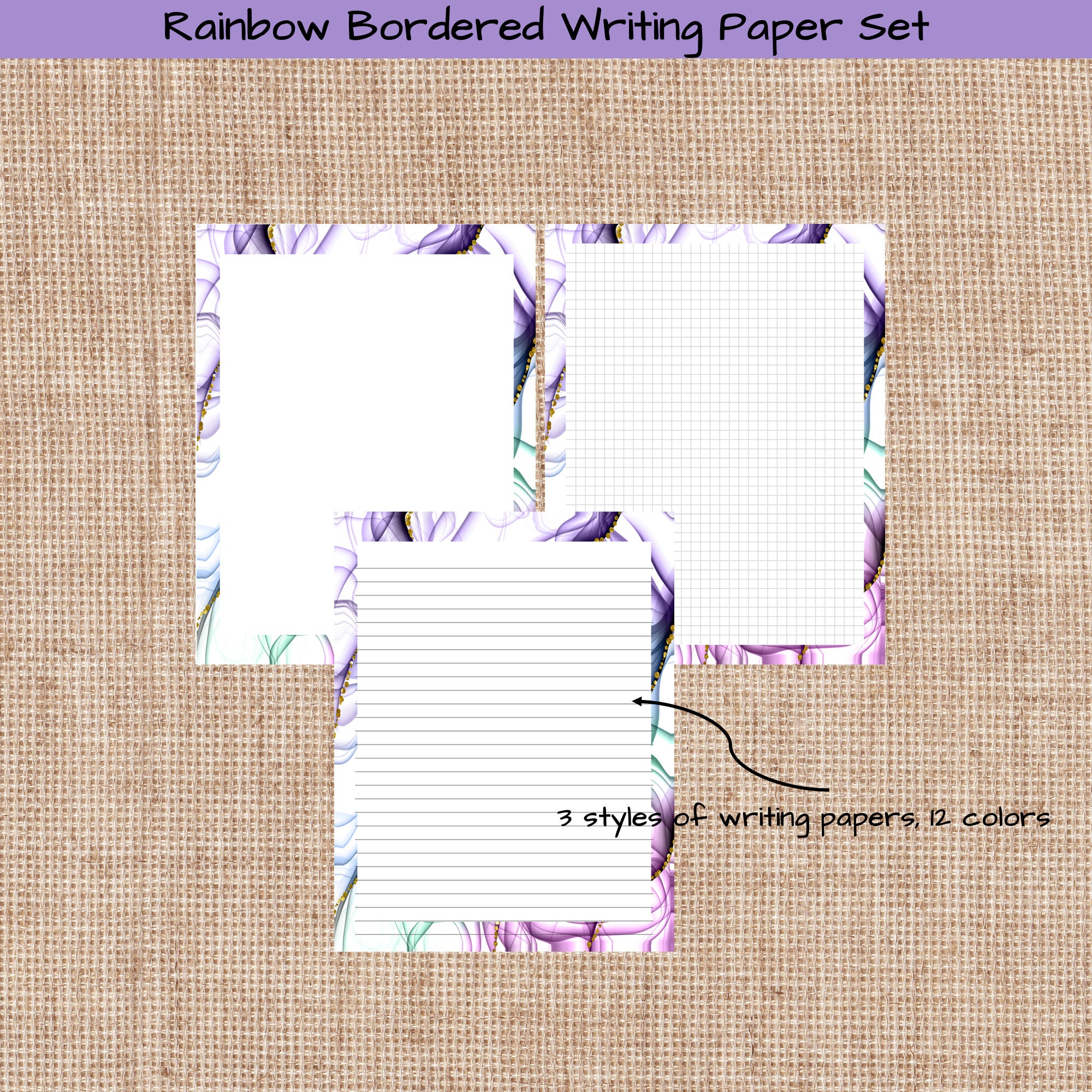 Rainbow Borders, Printable Letter Paper, 3 Styles of Lined and Blank ...