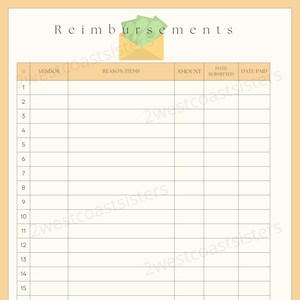 Reimbursement form, reimbursement template, business template