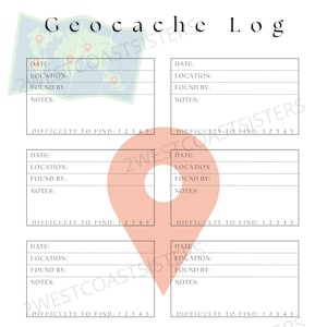 Geocache Log for journal, personal geocache log, family geocaching, family fun, PDF download 8.5x11&quot; 1 page