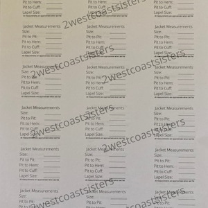 Clothing reseller size and measurement templates, downloadable, printable PDF 8.5x11&quot;