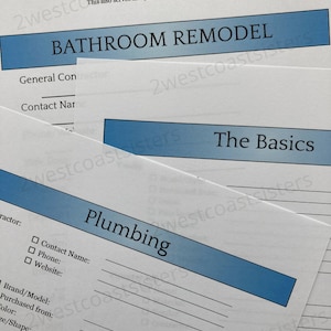 Home Bathroom Remodel Recap Organizing Template, PDF, Download, Designers Aid 8.5x11"