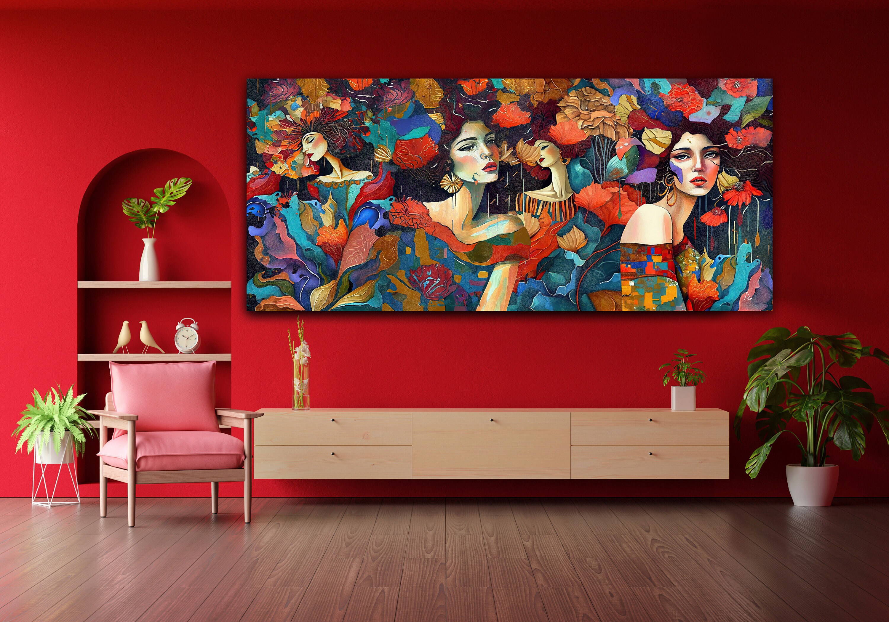 Inbloom, Digital Art, Wall Decor, Horizontal Art, Fashion Art, Flowers and Portrait, Modern Art