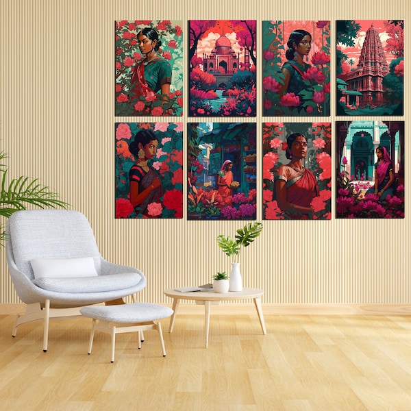 Essence of India, wall decor, 8 in one, bulk package, large prints