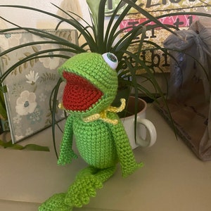 Hand crocheted Kermit toy