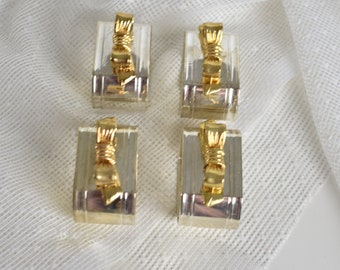 Set of 4 Vintage Napkin holders. Silver plated, gold color bow #022521