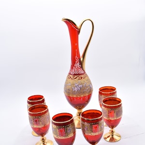 Ensemble de carafes en cristal de Bohême avec verres, service à vin, service de carafes tchécoslovaques