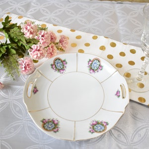 Vintage Bavaria Handled Floral Plate - with Gold trim Shabby roses #10272018T