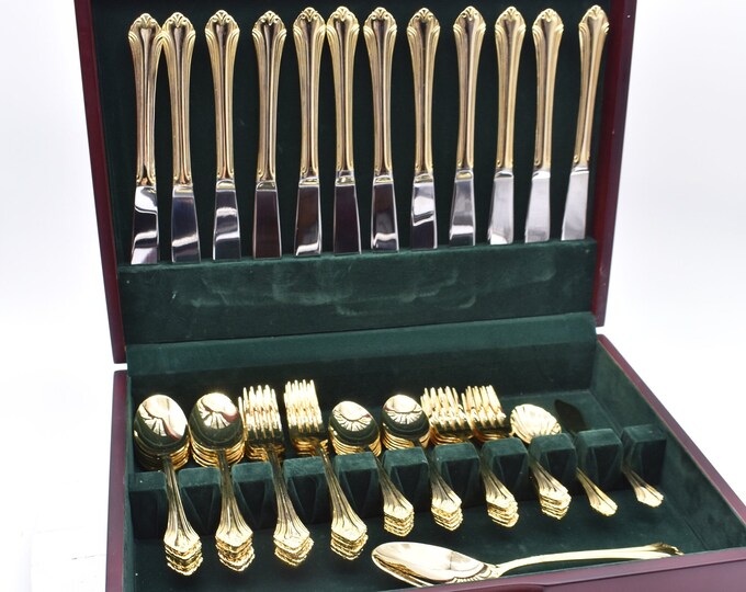 Gold Flatware Set With Silverware Chest Service for 12 Etsy