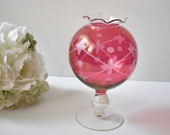 Cranberry Pink Glass  globe candle holder, Glass Candle Holder, Vintage Candle Holder, Home Decor, #072621