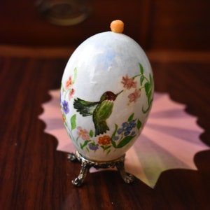 Vintage Fabergé Goose Egg Decor, Easter decor, music box, Hand Painted Goose Egg Diorama, #V71