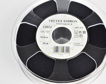 36 mm wide Swiss Velvet Ribbon, Vintage Black Velvet Ribbon, Velvet Dress Ribbon Trim, Made in Switzerland
