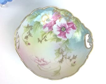 Moriage Footed Bowl, Vintage Hand Painted Nippon  ROSES BOWL DISH