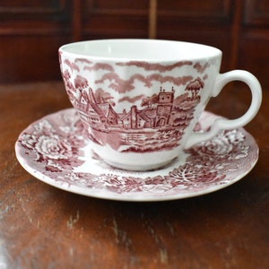 Red Transferware Tea cup, Wood and Sons, England,, #B22