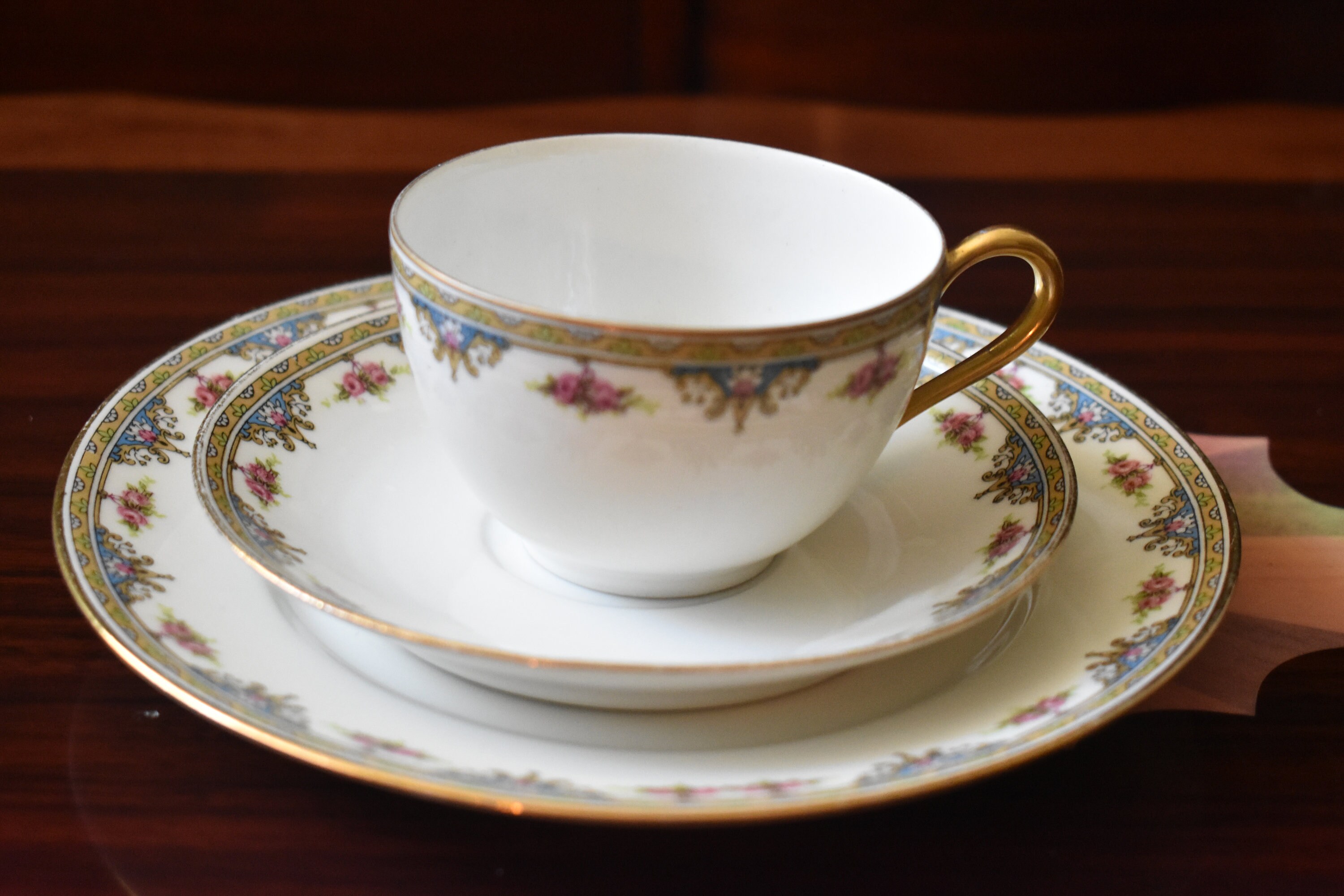 Jean Boyer, Limoges France Tea Cup, Saucer and Lunch Plate Set