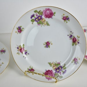 Salad Plates, Sango China, Occupied Japan, Floral, Floral Pattern, Multi-floral, Gold Trim, Set of 4