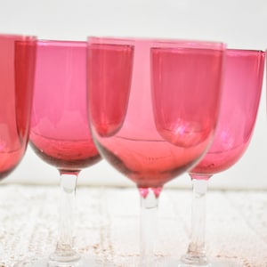 7 Cranberry Wine Glasses Antique circa 1900 Victorian