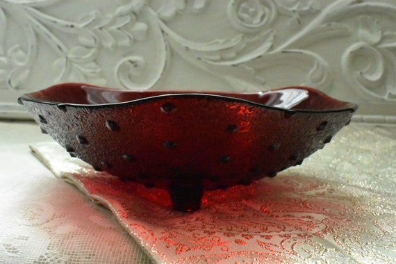 Real RED GLASS Bowl Rich Translucent Pressed Glass Bowl -  Israel