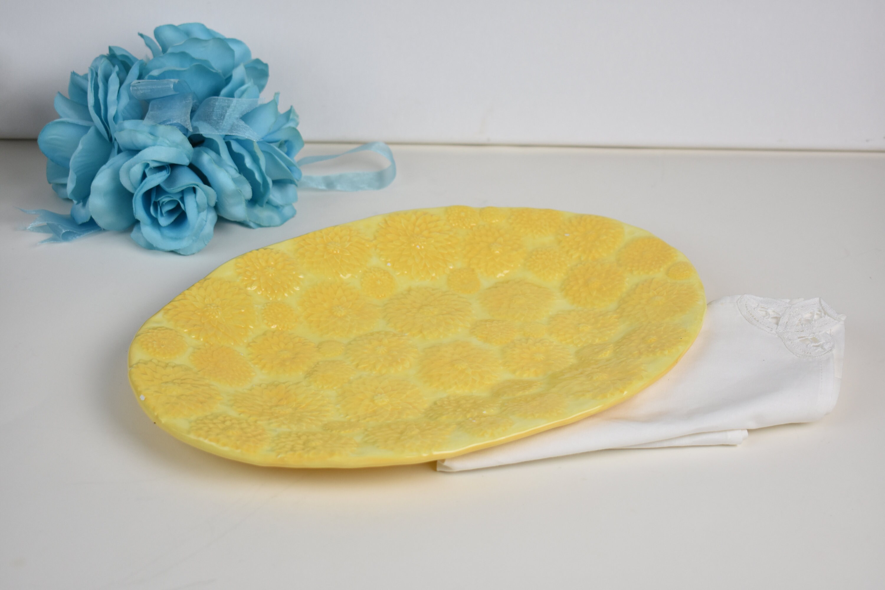 Prato oval amarelo de Páscoa, prato de flores decorativas, #010621