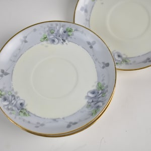 Set of 4  Vintage Hand Painted Gray Rose Saucers PMR Bavaria,  # V12