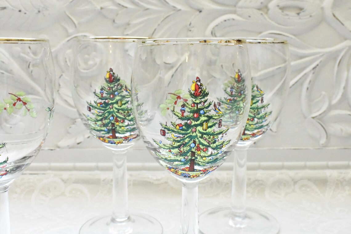 Spode Christmas Tree Glasses Wine Glasses 4 Pc Set Etsy