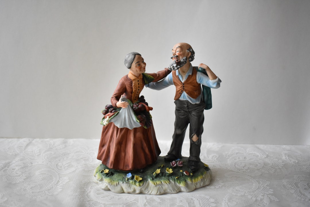 Vintage Porcelain Man and Woman Figurines, Elderly Couple Figurines ...