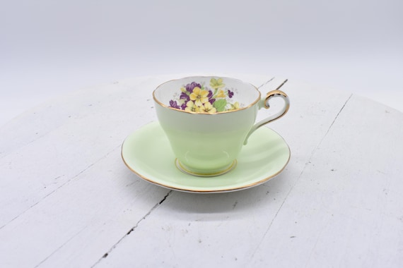 Aynsley Violets Cup and Saucer - Timeless Beauty, Yellow & Purple