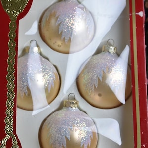 Vintage Victoria 4 Gold Glass Christmas Ornaments, Christmas Ornaments