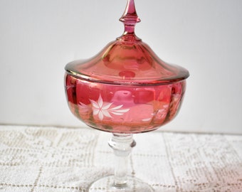 Cranberry Pink Glass  candy dish, Vintage  Home Decor, #021121P